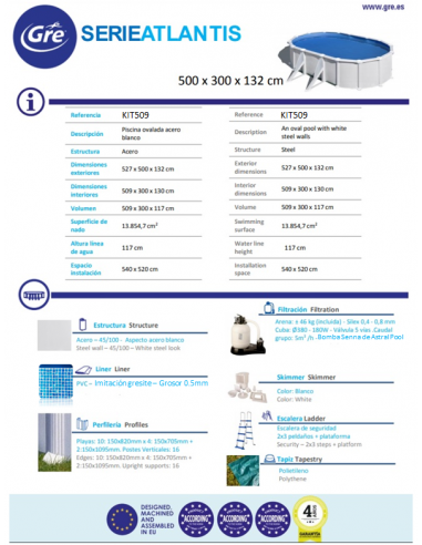 Piscina GRE ovalada serie Privilege 500 x 300 x 132