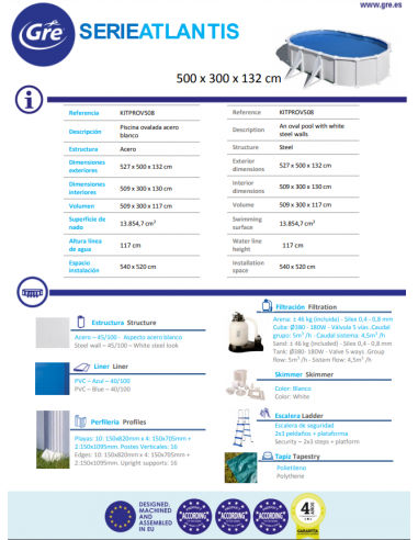 Piscina GRE Ovalada Serie Atlantis 500 x 300 x 132 / SAT Oficial