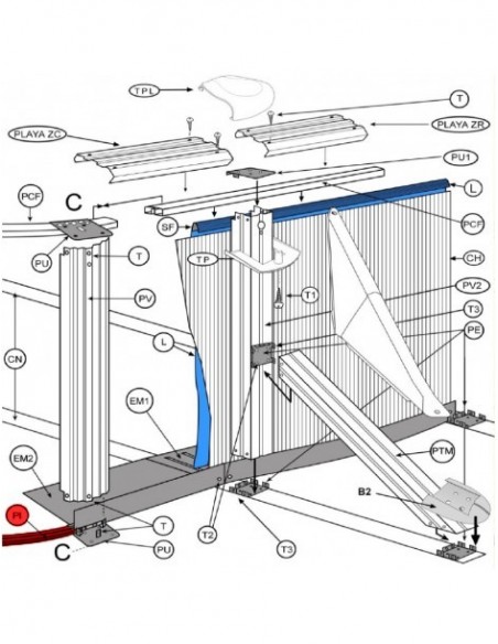 Perfil inferior pvc piscinas gre de 5m ovalada