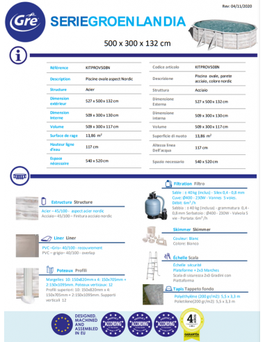 Piscina GRE ovalada serie Groenlandia 500 x 300 x 132 GRE