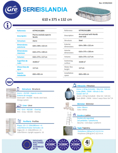Piscina GRE Ovalada Serie Islandia 610 x 375 x 132 KITPROV6188N