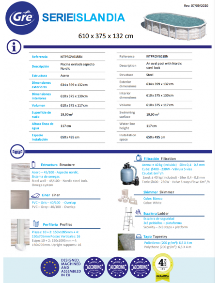 Piscina GRE Ovalada Serie Islandia 610 x 375 x 132 KITPROV6188N
