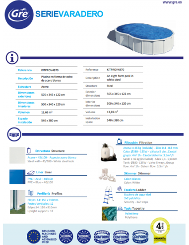 Piscina GRE serie varadero 500 x 340 x 120. KITPROV4870