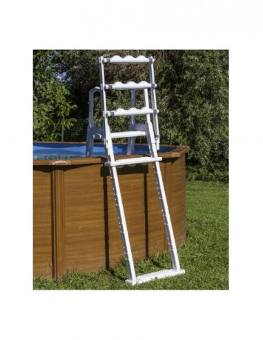 Escalera en HDPE para piscinas elevadas de 120 y 132 cm incluye 4 peldaños mas plataforma