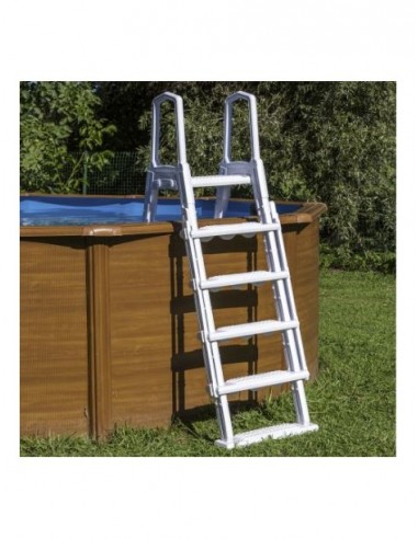 Escalera en HDPE para piscinas elevadas de 120 y 132 cm incluye 4 peldaños mas plataforma