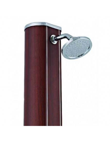 Ducha solar redonda aspecto madera