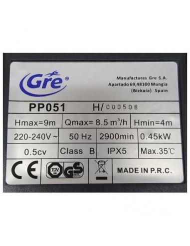 Bomba piscina desmontable Gre PP051 1/2CV