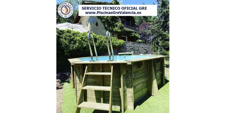 Venta e instalación de piscina desmontable de madera Gre modelo Grenade2 436x336x117cm www.PiscinasGreValencia.es